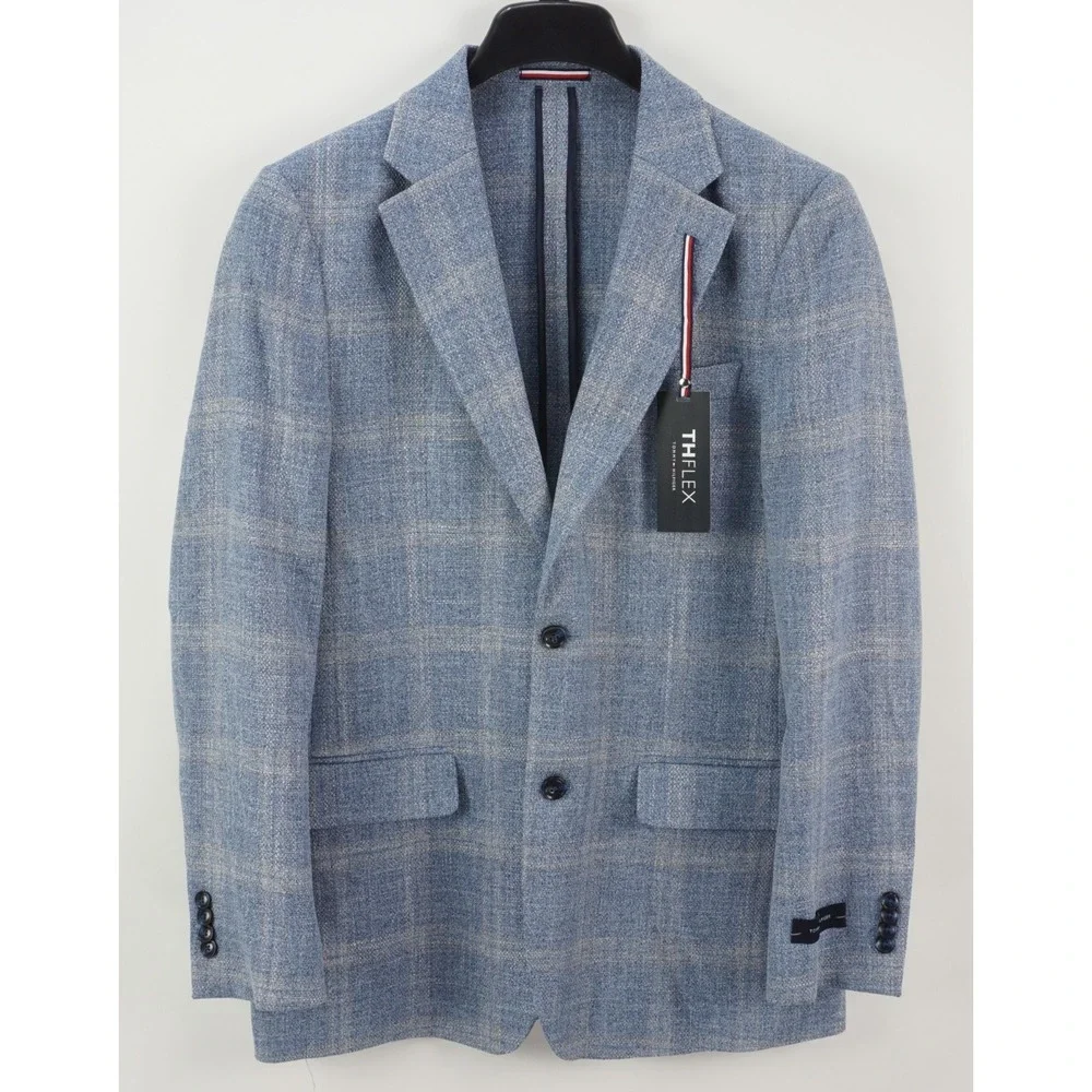 $295 Tommy Hilfiger Textured Windowpane Plaid Modern Fit Sport Coat Men 38R Blue